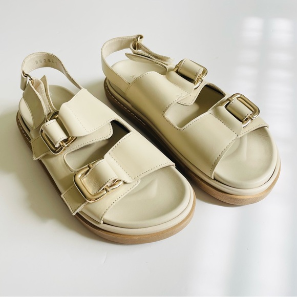 ALOHAS SIZE 41 Harper Leather Slingback Buckled Sandal in Cream